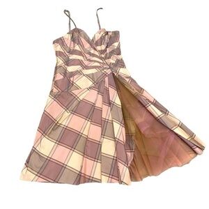 Rose Taft Couture 100% silk plaid cocktail dress spaghetti strap corset medium